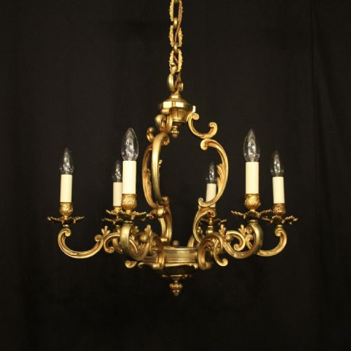 french gilded bronze 6 light antique chandelier - CATEGORY: ANTIQUE LIGHTING - DATED 1920