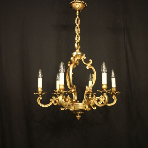 FRENCH GILDED BRONZE 6 LIGHT ANTIQUE CHANDELIER - ADDITIONAL PHOTO 1