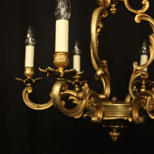 FRENCH GILDED BRONZE 6 LIGHT ANTIQUE CHANDELIER - ADDITIONAL PHOTO 2