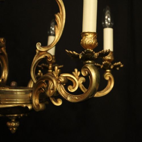FRENCH GILDED BRONZE 6 LIGHT ANTIQUE CHANDELIER - ADDITIONAL PHOTO 3