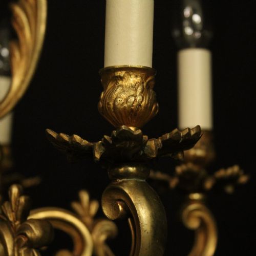 FRENCH GILDED BRONZE 6 LIGHT ANTIQUE CHANDELIER - ADDITIONAL PHOTO 4