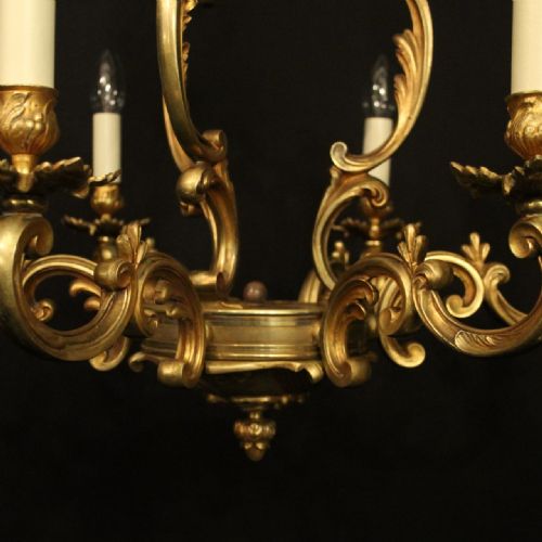 FRENCH GILDED BRONZE 6 LIGHT ANTIQUE CHANDELIER - ADDITIONAL PHOTO 5
