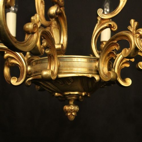 FRENCH GILDED BRONZE 6 LIGHT ANTIQUE CHANDELIER - ADDITIONAL PHOTO 6