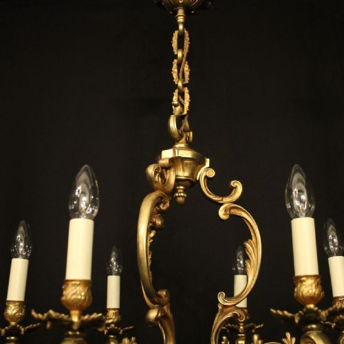 FRENCH GILDED BRONZE 6 LIGHT ANTIQUE CHANDELIER - ADDITIONAL PHOTO 7