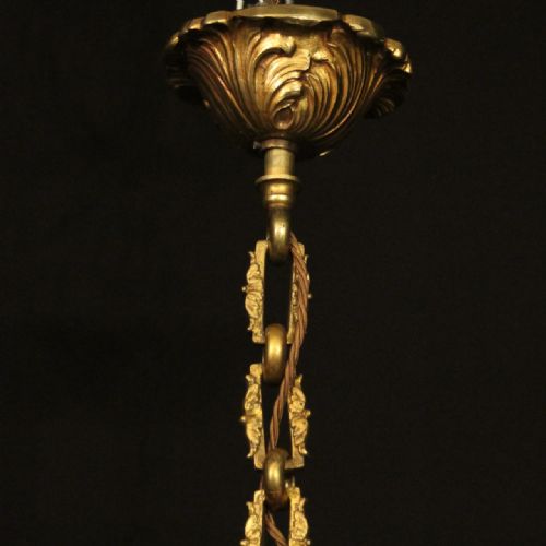 FRENCH GILDED BRONZE 6 LIGHT ANTIQUE CHANDELIER - ADDITIONAL PHOTO 8