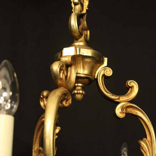 FRENCH GILDED BRONZE 6 LIGHT ANTIQUE CHANDELIER - ADDITIONAL PHOTO 9
