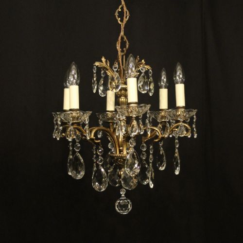 french gilded crystal 6 light antique chandelier - CATEGORY: ANTIQUE LIGHTING - DATED 1920