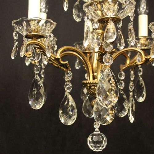 FRENCH GILDED CRYSTAL 6 LIGHT ANTIQUE CHANDELIER - ADDITIONAL PHOTO 1