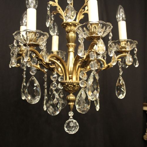 FRENCH GILDED CRYSTAL 6 LIGHT ANTIQUE CHANDELIER - ADDITIONAL PHOTO 6
