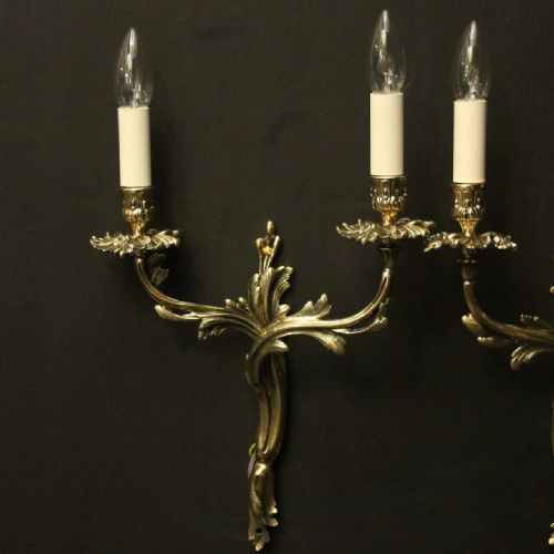 FRENCH OF TWIN ARM BRASS ANTIQUE WALL LIGHTS - ADDITIONAL PHOTO 1