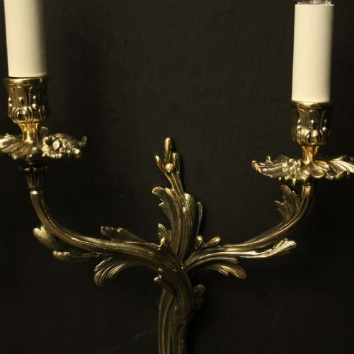 FRENCH OF TWIN ARM BRASS ANTIQUE WALL LIGHTS - ADDITIONAL PHOTO 2