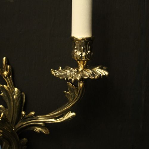 FRENCH OF TWIN ARM BRASS ANTIQUE WALL LIGHTS - ADDITIONAL PHOTO 4