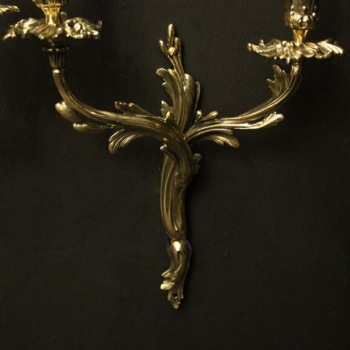 FRENCH OF TWIN ARM BRASS ANTIQUE WALL LIGHTS - ADDITIONAL PHOTO 5