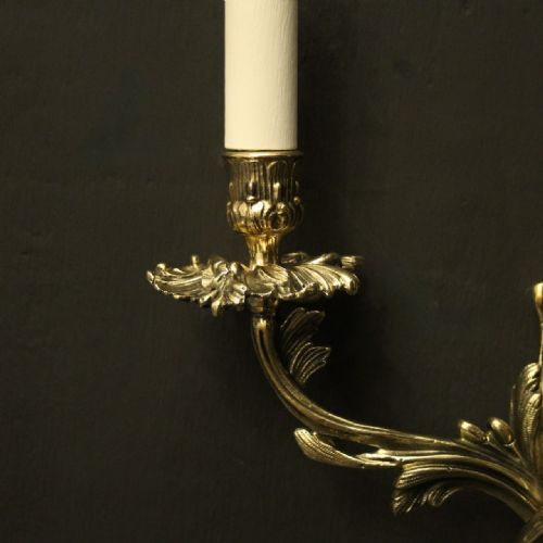 FRENCH OF TWIN ARM BRASS ANTIQUE WALL LIGHTS - ADDITIONAL PHOTO 6