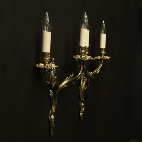 FRENCH OF TWIN ARM BRASS ANTIQUE WALL LIGHTS - ADDITIONAL PHOTO 9