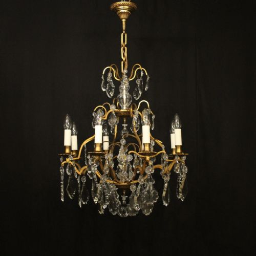 FRENCH GILDED 8 LIGHT ANTIQUE CRYSTAL CHANDELIER - ADDITIONAL PHOTO 1