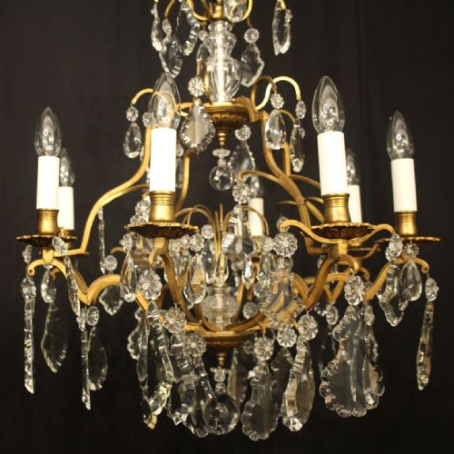 FRENCH GILDED 8 LIGHT ANTIQUE CRYSTAL CHANDELIER - ADDITIONAL PHOTO 2