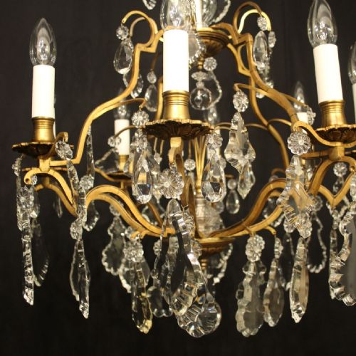 FRENCH GILDED 8 LIGHT ANTIQUE CRYSTAL CHANDELIER - ADDITIONAL PHOTO 3