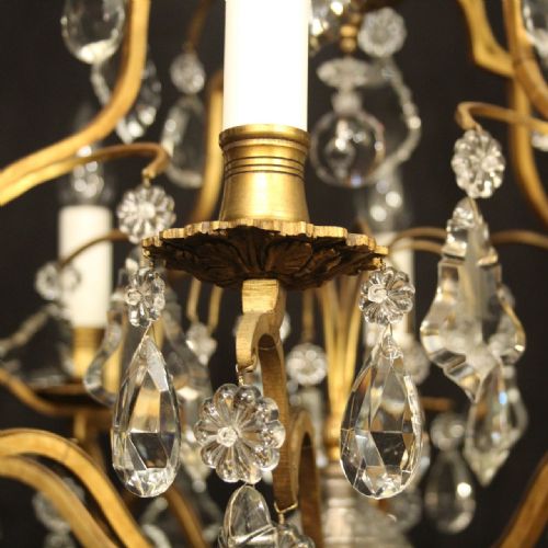 FRENCH GILDED 8 LIGHT ANTIQUE CRYSTAL CHANDELIER - ADDITIONAL PHOTO 4