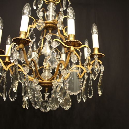 FRENCH GILDED 8 LIGHT ANTIQUE CRYSTAL CHANDELIER - ADDITIONAL PHOTO 5