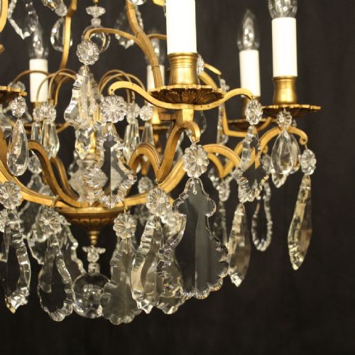 FRENCH GILDED 8 LIGHT ANTIQUE CRYSTAL CHANDELIER - ADDITIONAL PHOTO 6
