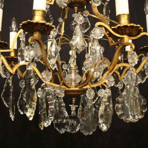 FRENCH GILDED 8 LIGHT ANTIQUE CRYSTAL CHANDELIER - ADDITIONAL PHOTO 7