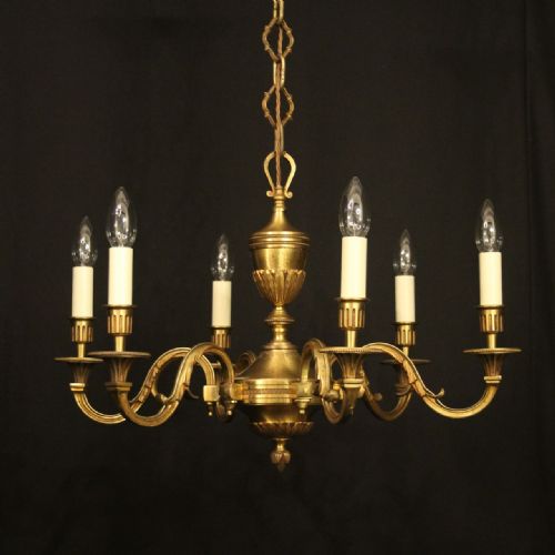 french gilded bronze 6 light antique chandelier - CATEGORY: ANTIQUE LIGHTING - DATED 1930