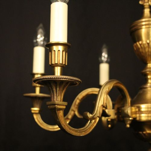 FRENCH GILDED BRONZE 6 LIGHT ANTIQUE CHANDELIER - ADDITIONAL PHOTO 2