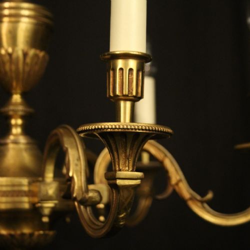FRENCH GILDED BRONZE 6 LIGHT ANTIQUE CHANDELIER - ADDITIONAL PHOTO 4