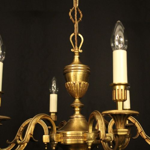 FRENCH GILDED BRONZE 6 LIGHT ANTIQUE CHANDELIER - ADDITIONAL PHOTO 5