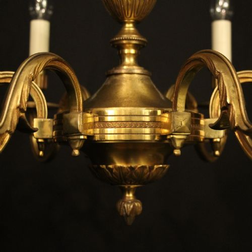 FRENCH GILDED BRONZE 6 LIGHT ANTIQUE CHANDELIER - ADDITIONAL PHOTO 6