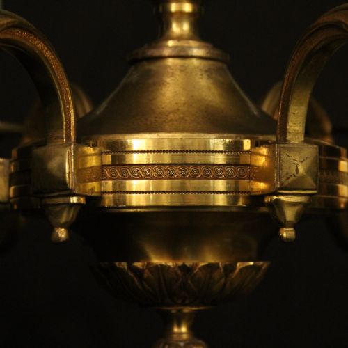 FRENCH GILDED BRONZE 6 LIGHT ANTIQUE CHANDELIER - ADDITIONAL PHOTO 7