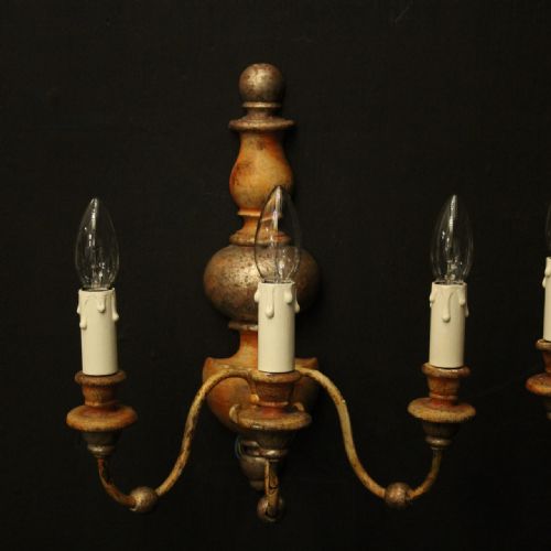 ITALIAN PAIR OF POLYCHROME SILVER GILDED TRIPLE ARM WALL LIGHTS - ADDITIONAL PHOTO 1
