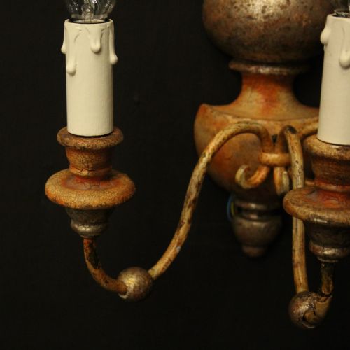 ITALIAN PAIR OF POLYCHROME SILVER GILDED TRIPLE ARM WALL LIGHTS - ADDITIONAL PHOTO 3