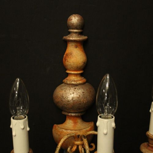 ITALIAN PAIR OF POLYCHROME SILVER GILDED TRIPLE ARM WALL LIGHTS - ADDITIONAL PHOTO 4