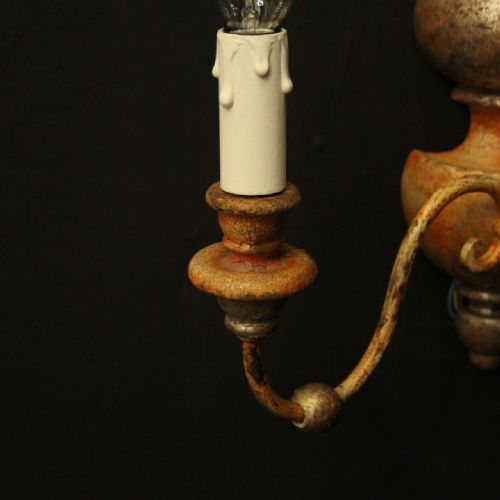 ITALIAN PAIR OF POLYCHROME SILVER GILDED TRIPLE ARM WALL LIGHTS - ADDITIONAL PHOTO 6