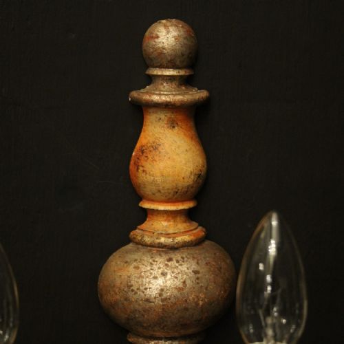 ITALIAN PAIR OF POLYCHROME SILVER GILDED TRIPLE ARM WALL LIGHTS - ADDITIONAL PHOTO 7