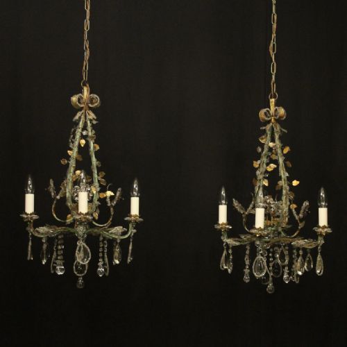 french pair toleware 4 light antique chandeliers - CATEGORY: ANTIQUE LIGHTING - DATED 1920