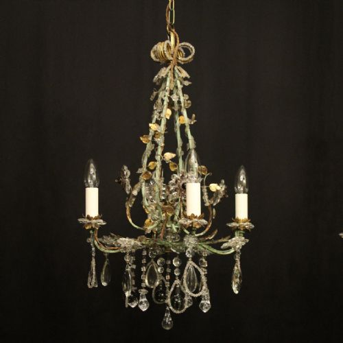 FRENCH PAIR TOLEWARE 4 LIGHT ANTIQUE CHANDELIERS - ADDITIONAL PHOTO 1