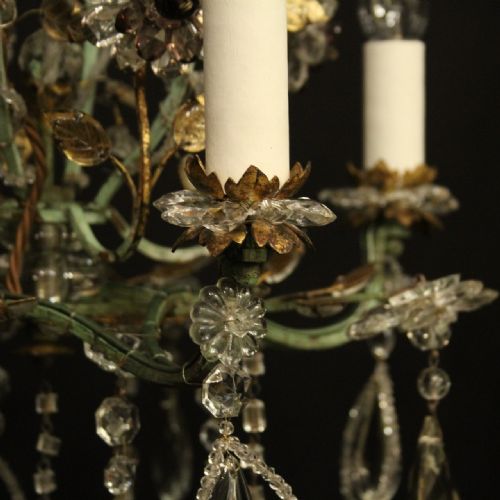 FRENCH PAIR TOLEWARE 4 LIGHT ANTIQUE CHANDELIERS - ADDITIONAL PHOTO 2