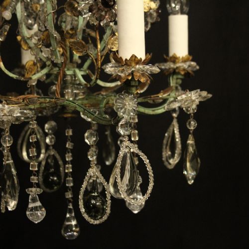 FRENCH PAIR TOLEWARE 4 LIGHT ANTIQUE CHANDELIERS - ADDITIONAL PHOTO 3