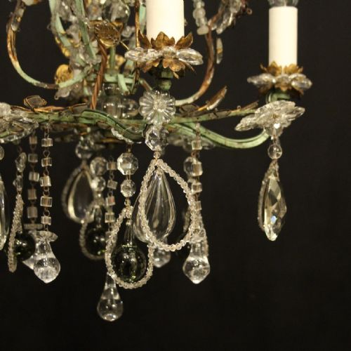 FRENCH PAIR TOLEWARE 4 LIGHT ANTIQUE CHANDELIERS - ADDITIONAL PHOTO 5