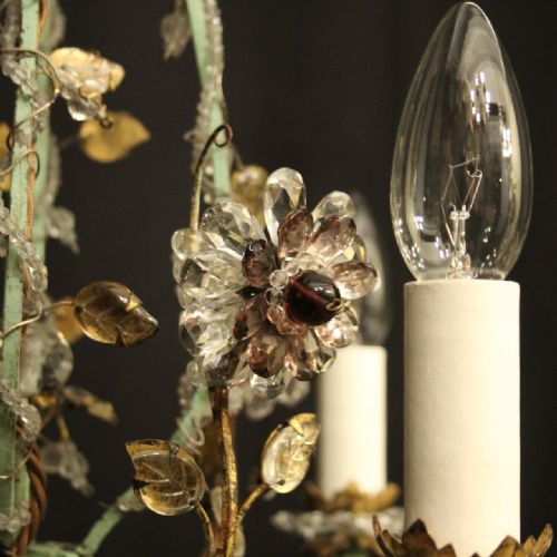 FRENCH PAIR TOLEWARE 4 LIGHT ANTIQUE CHANDELIERS - ADDITIONAL PHOTO 6