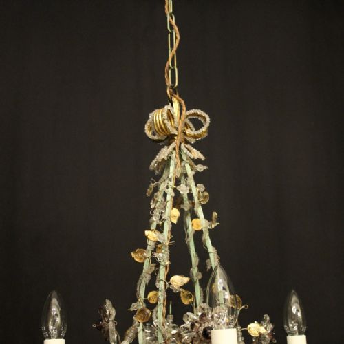 FRENCH PAIR TOLEWARE 4 LIGHT ANTIQUE CHANDELIERS - ADDITIONAL PHOTO 7