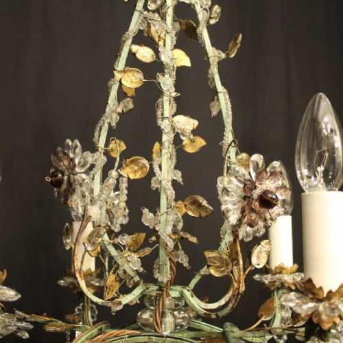 FRENCH PAIR TOLEWARE 4 LIGHT ANTIQUE CHANDELIERS - ADDITIONAL PHOTO 8