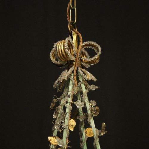 FRENCH PAIR TOLEWARE 4 LIGHT ANTIQUE CHANDELIERS - ADDITIONAL PHOTO 9