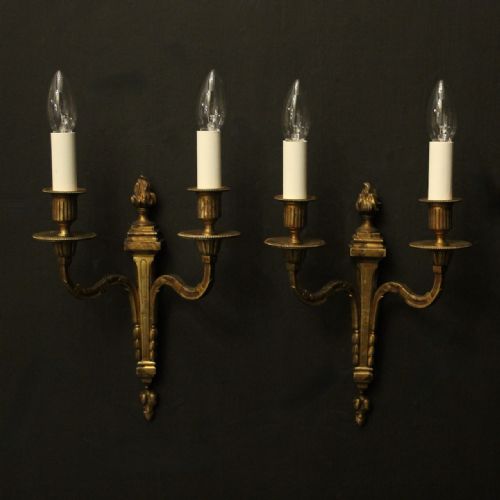 french pair of gilded bronze antique wall sconces - CATEGORY: ANTIQUE LIGHTING - DATED 19TH CENTURY