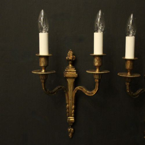 FRENCH PAIR OF GILDED BRONZE ANTIQUE WALL SCONCES - ADDITIONAL PHOTO 1