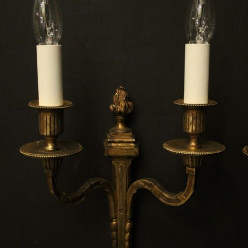 FRENCH PAIR OF GILDED BRONZE ANTIQUE WALL SCONCES - ADDITIONAL PHOTO 2