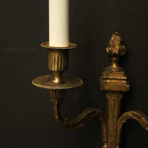 FRENCH PAIR OF GILDED BRONZE ANTIQUE WALL SCONCES - ADDITIONAL PHOTO 4